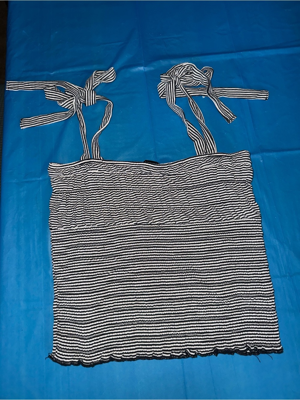 Forever 21 Black & White Striped Tie-Shoulder Crop Top